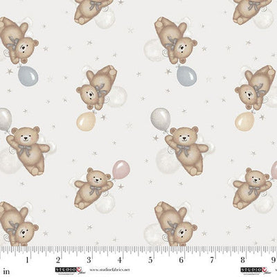 Sleepy Teddy Gray/Multi Flying Teddy Bears Cotton 44"/45" Fabric Per Yard - Prismatic Fiber Arts