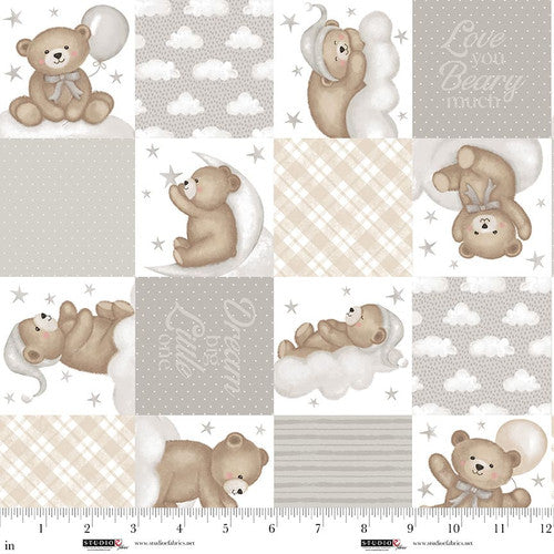 Sleepy Teddy Gray/Multi Teddy Bear Patchwork Cotton 44"/45" Fabric Per Yard - Prismatic Fiber Arts