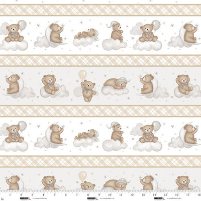 Sleepy Teddy Oatmeal/Gray Border Stripe Cotton 44"/45" Fabric Per Yard - Prismatic Fiber Arts