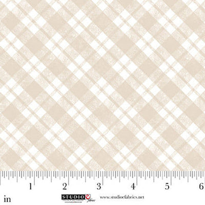 Sleepy Teddy Oatmeal/White Diagonal Plaid Cotton 44"/45" Fabric Per Yard - Prismatic Fiber Arts