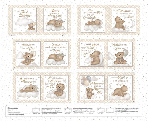 Sleepy Teddy White/Multi Book Cotton 44"/45" Fabric Per Yard - Prismatic Fiber Arts