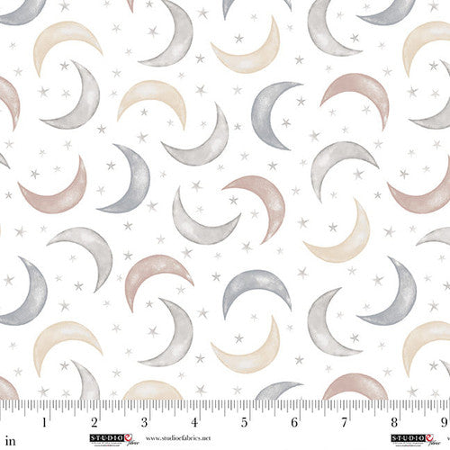 Sleepy Teddy White/Multi Moon and Stars Cotton 44"/45" Fabric Per Yard - Prismatic Fiber Arts