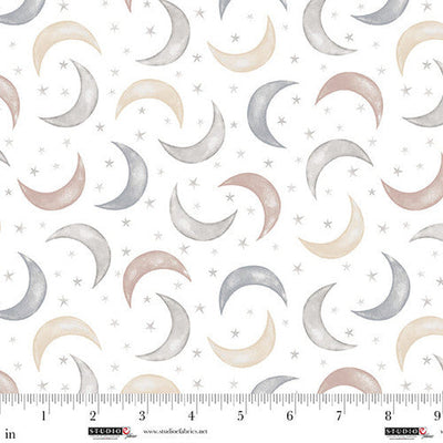 Sleepy Teddy White/Multi Moon and Stars Cotton 44"/45" Fabric Per Yard - Prismatic Fiber Arts