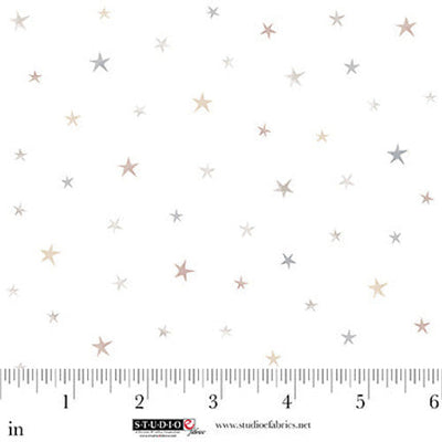 Sleepy Teddy White/Multi Tossed Stars Cotton 44"/45" Fabric Per Yard - Prismatic Fiber Arts