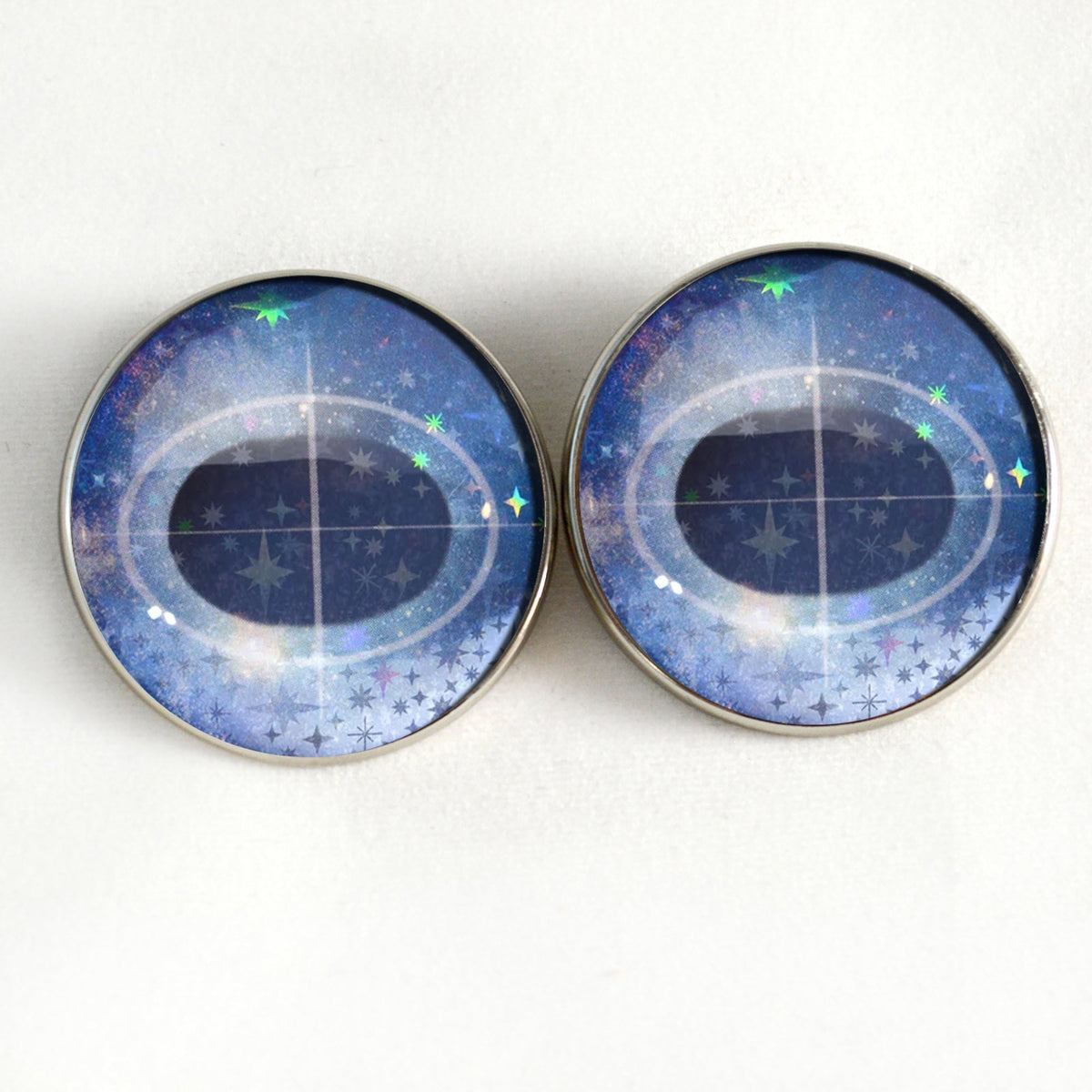 Sparkling Blue Iridescent Unicorn Sew-On Button Glass Eyes - Prismatic Fiber Arts