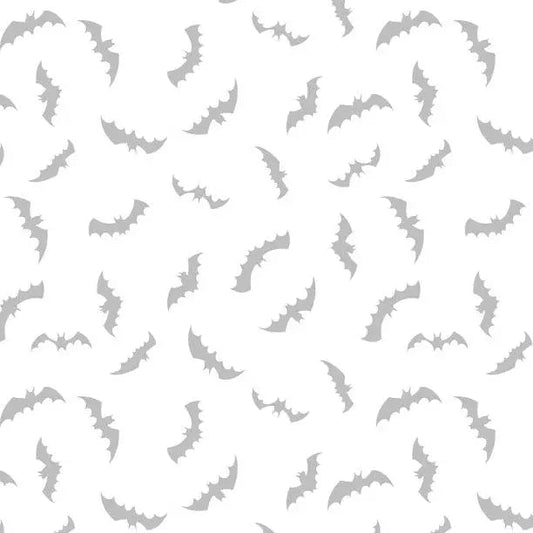 Spooky Spectacle - Bat Toss White on White Cotton 44"/45" Fabric Per Yard