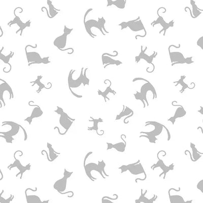 Spooky Spectacle - Cat Toss White on White Cotton 44"/45" Fabric Per Yard - Prismatic Fiber Arts