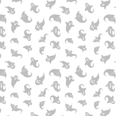 Spooky Spectacle - Ghost Toss White on White Cotton 44"/45" Fabric Per Yard - Prismatic Fiber Arts