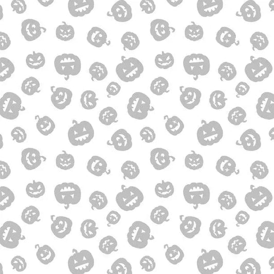 Spooky Spectacle - Pumpkin Toss White on White Cotton 44"/45" Fabric Per Yard