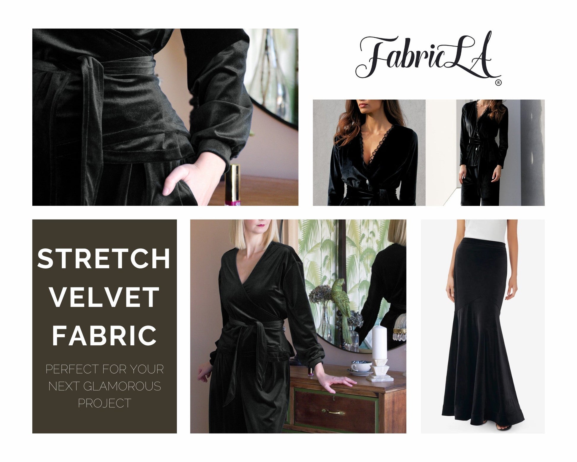 FabricLA Stretch Velvet Fabric by the Yard – Black | 90% Polyester 10% Spandex | 280gsm | 58/60” Wide - Prismatic Fiber Arts