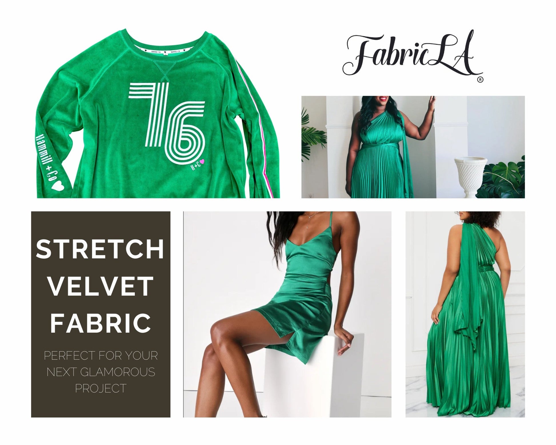 FabricLA Stretch Velvet Fabric by the Yard – Kelly Green | 90% Polyester 10% Spandex | 280gsm | 58/60” Wide - Prismatic Fiber Arts