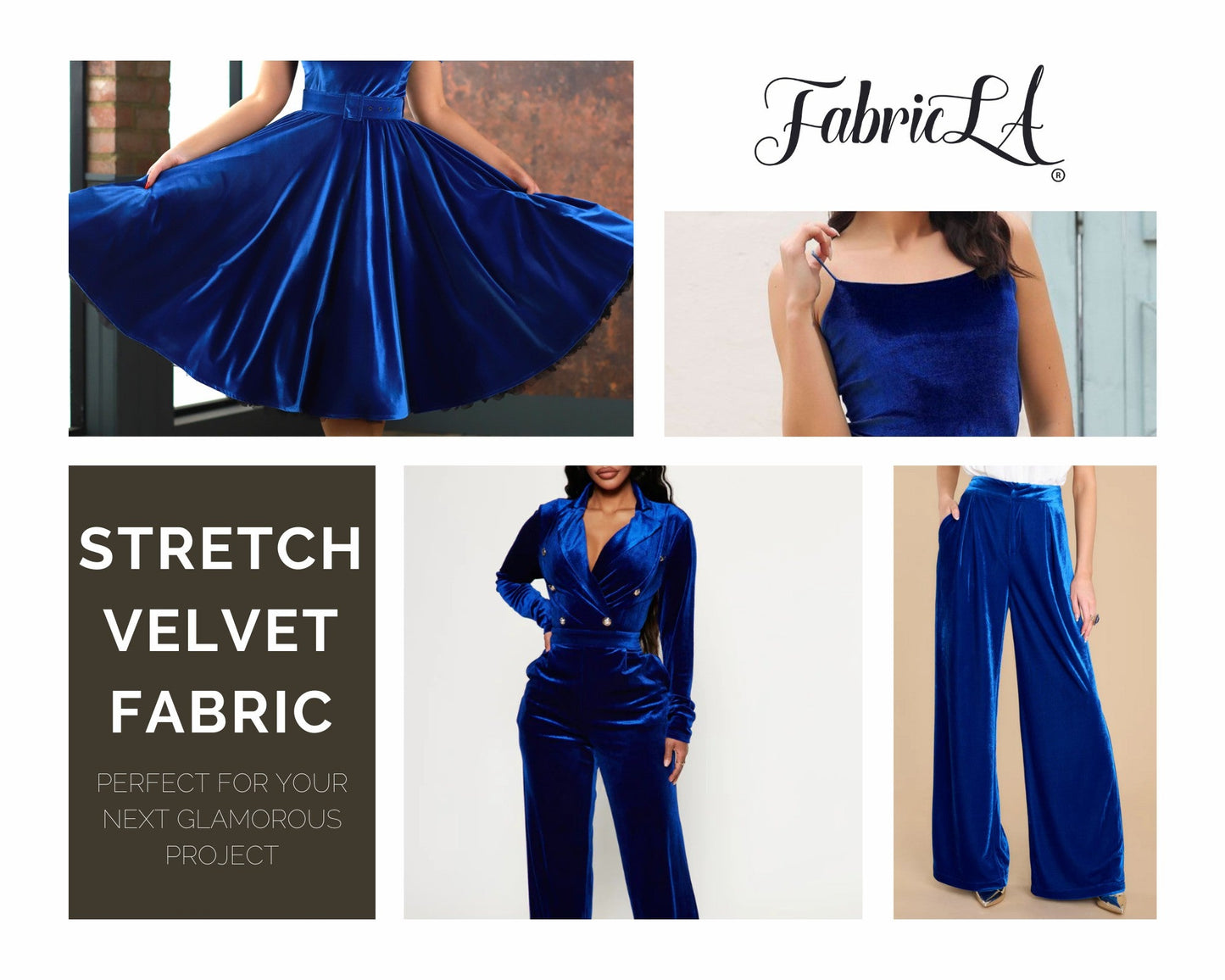 FabricLA Stretch Velvet Fabric by the Yard – Royal Blue | 90% Polyester 10% Spandex | 280gsm | 58/60” Wide - Prismatic Fiber Arts