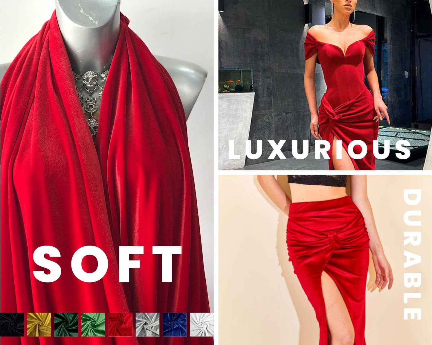 FabricLA Stretch Velvet Fabric by the Yard – Red | 90% Polyester 10% Spandex | 280gsm | 58/60” Wide - Prismatic Fiber Arts