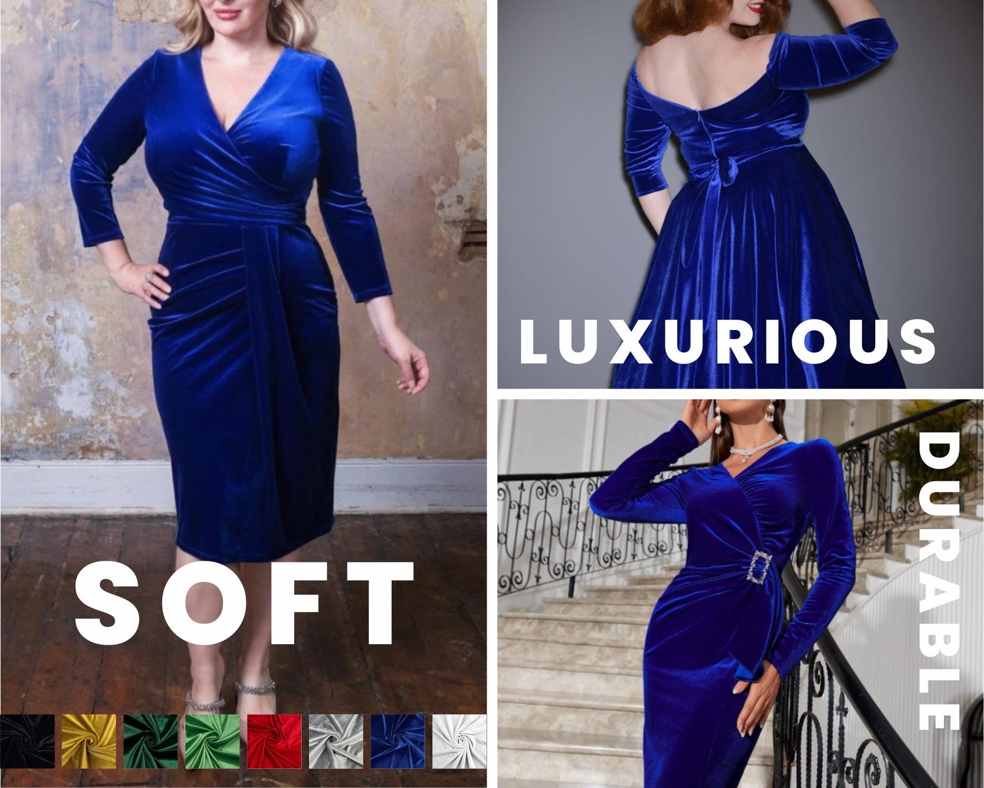 FabricLA Stretch Velvet Fabric by the Yard – Royal Blue | 90% Polyester 10% Spandex | 280gsm | 58/60” Wide - Prismatic Fiber Arts
