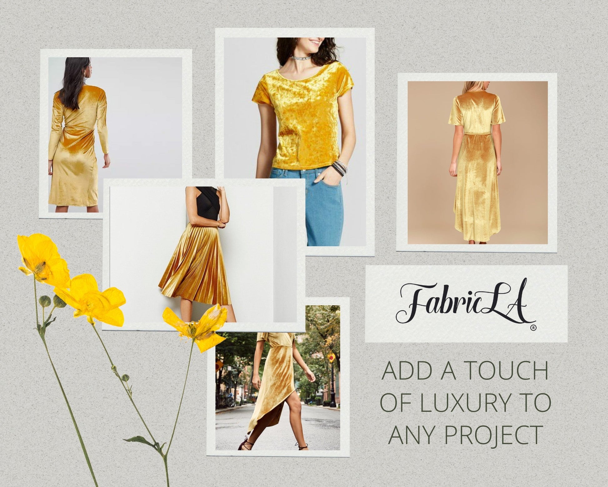FabricLA Stretch Velvet Fabric by the Yard – Gold | 90% Polyester 10% Spandex | 280gsm | 58/60” Wide - Prismatic Fiber Arts