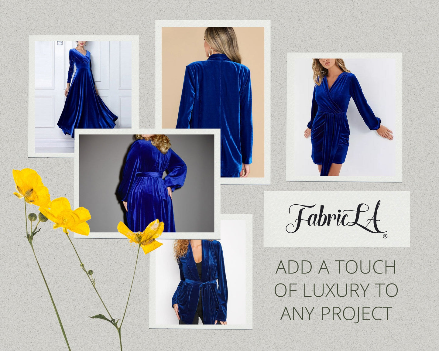 FabricLA Stretch Velvet Fabric by the Yard – Royal Blue | 90% Polyester 10% Spandex | 280gsm | 58/60” Wide - Prismatic Fiber Arts