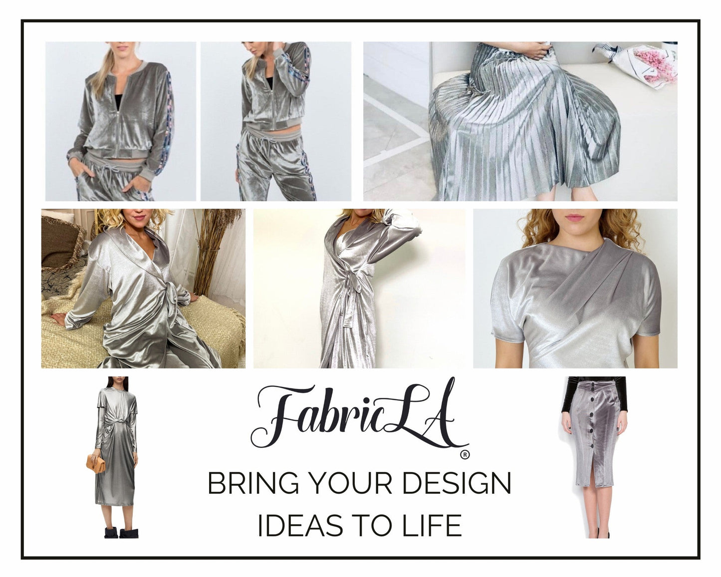 FabricLA Stretch Velvet Fabric by the Yard – Silver Grey | 90% Polyester 10% Spandex | 280gsm | 58/60” Wide - Prismatic Fiber Arts