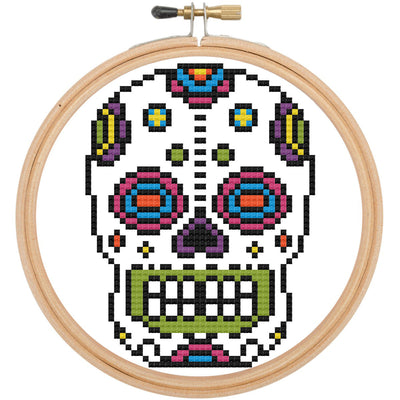 Bright Sugar Skull Counted Cross Stitch DIY KIT - Prismatic Fiber Arts