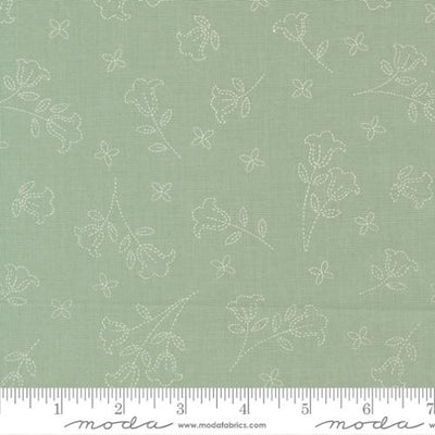 Sunbonnet Dusty Blue Embroidered Blooms Cotton 44"/45" Fabric Per Yard - Prismatic Fiber Arts