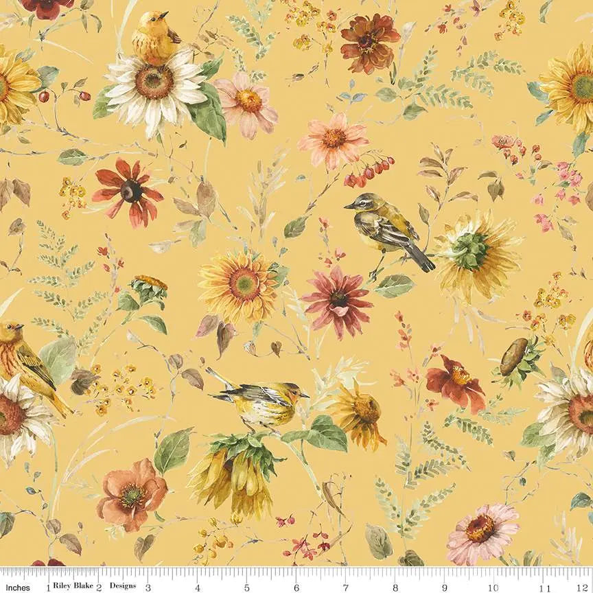 Sunflower Whispers Prairie Yellow Cotton Wideback Fabric per yard - Prismatic Fiber Arts
