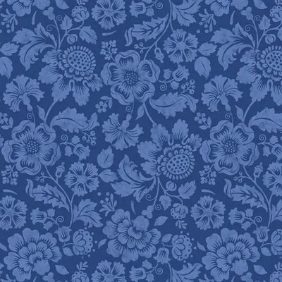 Sweet Cherry - Tonal Floral Navy/Blue Cotton 44"/45" Fabric Per Yard - Prismatic Fiber Arts