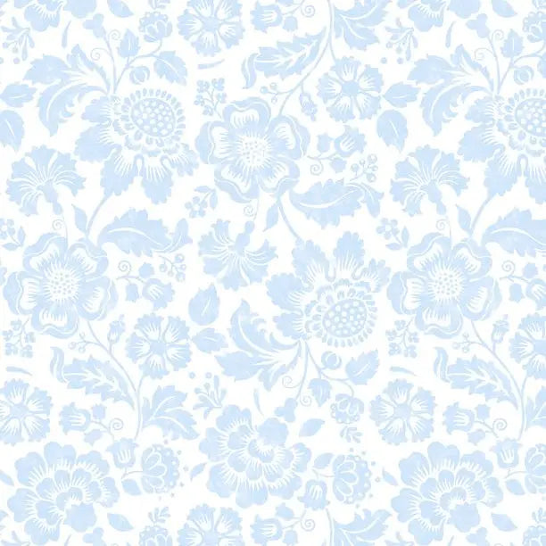 Sweet Cherry - Tonal Floral White/Blue Cotton 44"/45" Fabric Per Yard - Prismatic Fiber Arts