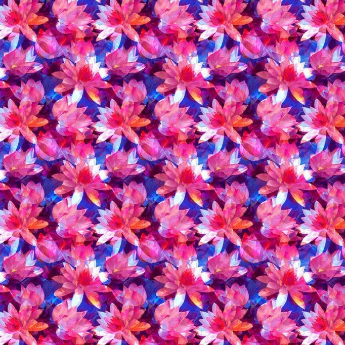 Red Pink Translucence Flowers Cotton Wideback Fabric per yard - Prismatic Fiber Arts