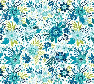 Blue Teal Daybreak Wildflowers Cotton Wideback Fabric per yard - Prismatic Fiber Arts