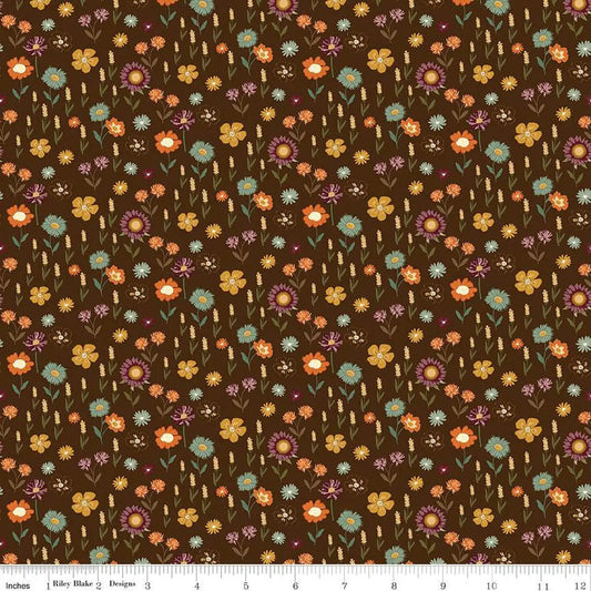 The Awe of Autumn Floral Brown 43"/44" Fabric Per Yard