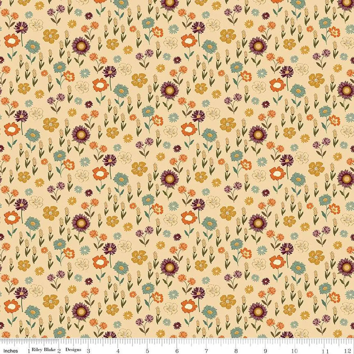 The Awe of Autumn Floral Latte 43"/44" Fabric Per Yard - Prismatic Fiber Arts