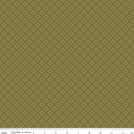 The Awe of Autumn Grid Green 43"/44" Fabric Per Yard