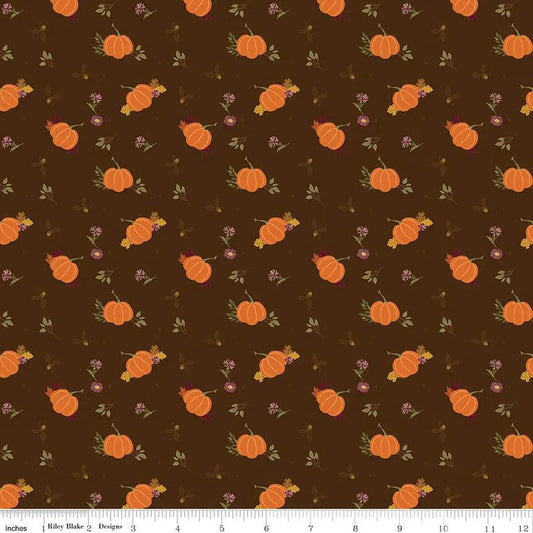 The Awe of Autumn Pumpkins Brown 43"/44" Fabric Per Yard