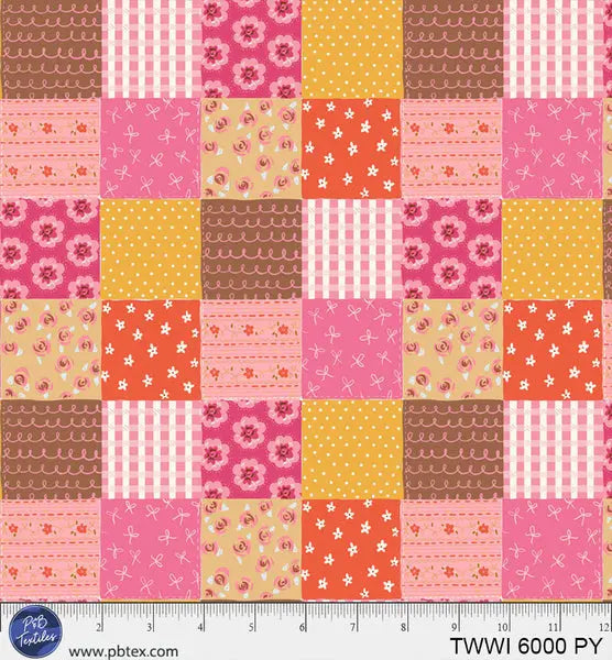 Things With Wings Pink Yellow Squares 44"/45" Fabric Per Yard - Prismatic Fiber Arts
