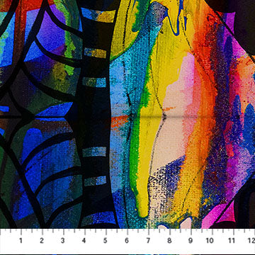 Transcendence Multi Abstract With Black Cotton 44"/45" Fabric Per Yard - Prismatic Fiber Arts