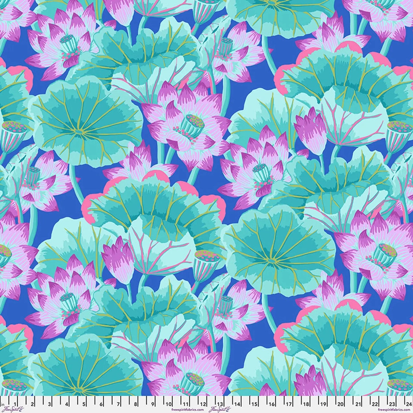Turquoise Lake Blossoms Cotton 44"/46" Fabric Per Yard - Prismatic Fiber Arts