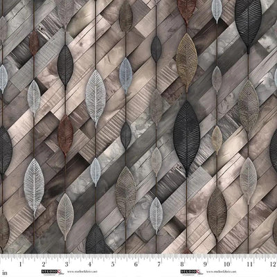 Umber Iron Leaves Out of the Woodwork Cotton 44"/45" Fabric Per Yard - Prismatic Fiber Arts