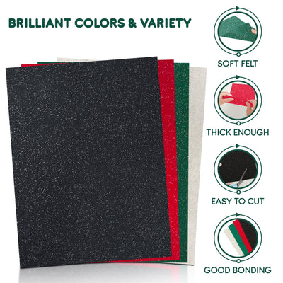 FabricLA Glitter Felt Sheets – 9x12" - 5 Pieces | 1.6mm Thick, Easy-to-Cut Craft Felt for DIY, Costumes & Decor - Prismatic Fiber Arts