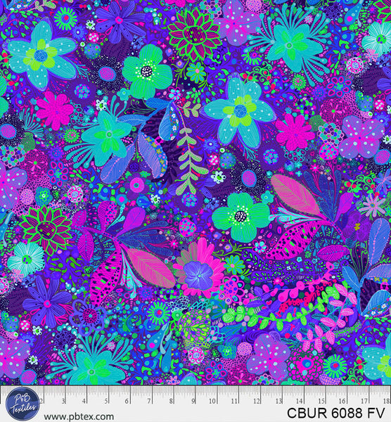 Vibrant Blue-Purple Floral Color Burst Cotton 44"/45" Fabric Per Yard - Prismatic Fiber Arts