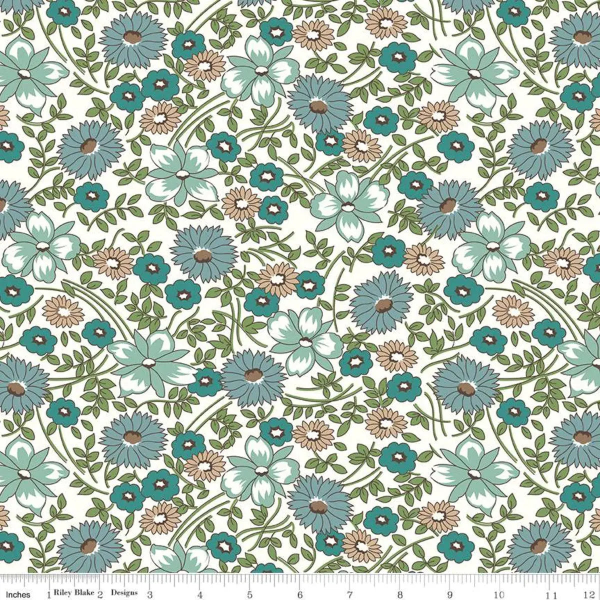 Natural Teal Prairie Flower Wideback Fabric per yard - Prismatic Fiber Arts