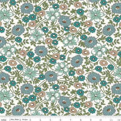 Natural Teal Prairie Flower Wideback Fabric per yard - Prismatic Fiber Arts