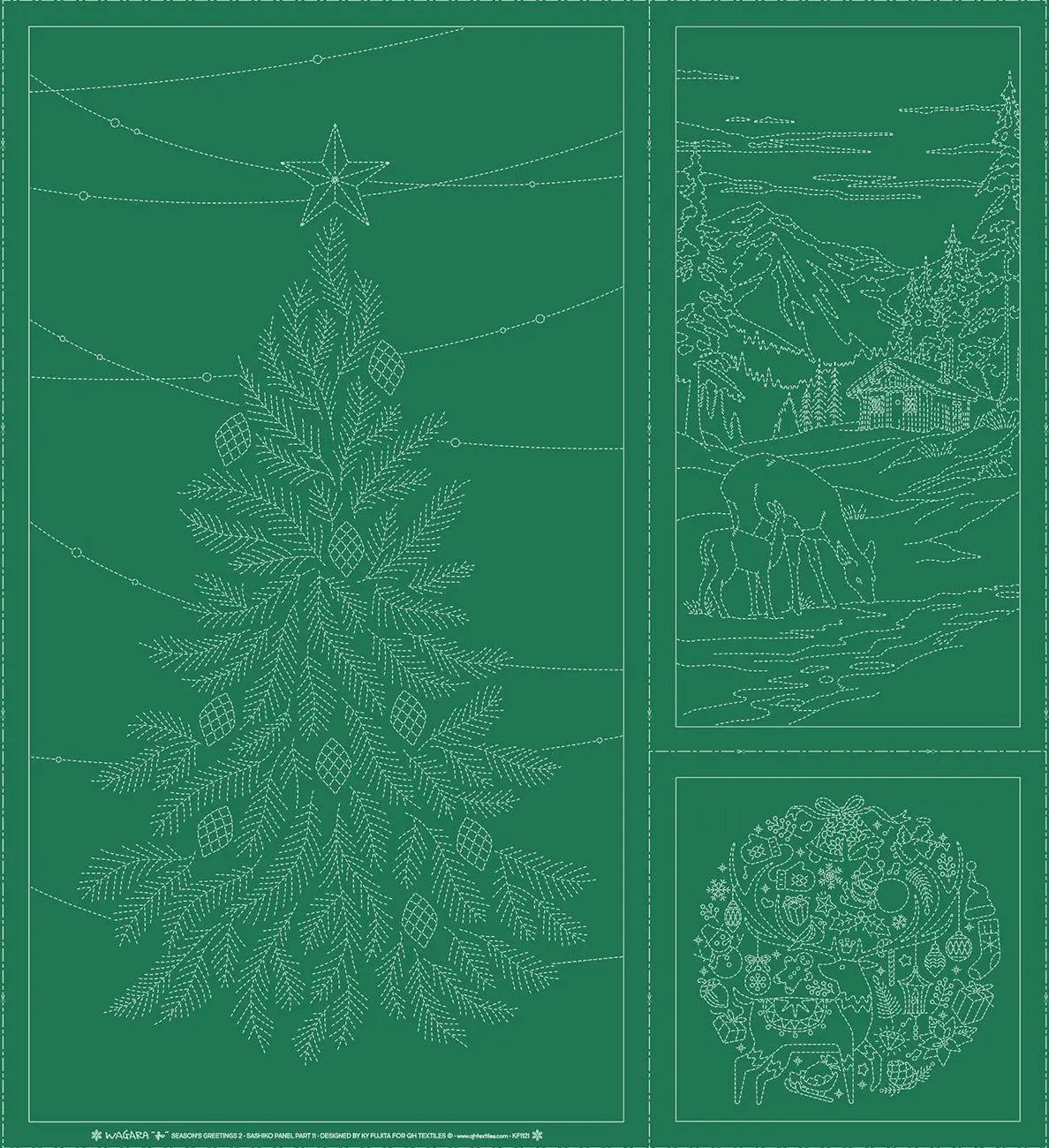Wagara Sashiko Panel Season's Greeting Part 2 Green - Prismatic Fiber Arts