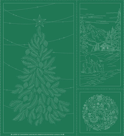 Wagara Sashiko Panel Season's Greeting Part 2 Green - Prismatic Fiber Arts