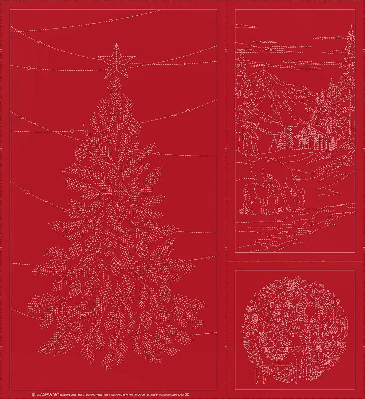 Wagara Sashiko Panel Season's Greeting Part 2 Red - Prismatic Fiber Arts