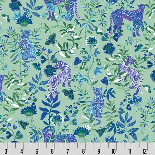 Wanderlust Big Cats Quilting Cuddle Blue Fabric per yard - Prismatic Fiber Arts