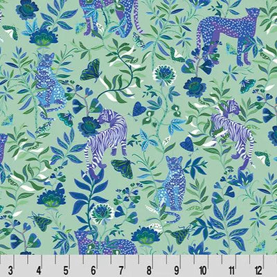 Wanderlust Big Cats Quilting Cuddle Blue Fabric per yard - Prismatic Fiber Arts