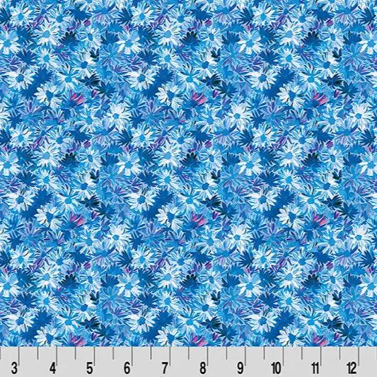 Wanderlust Daisies Quilting Cuddle Blue Fabric per yard - Prismatic Fiber Arts