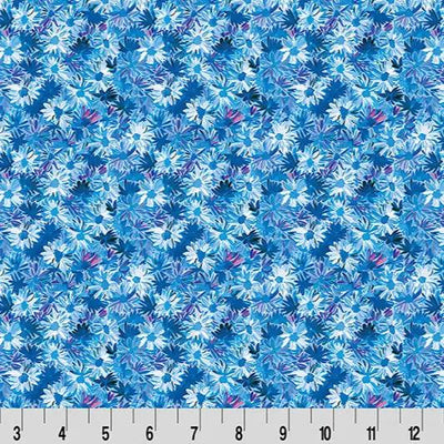 Wanderlust Daisies Quilting Cuddle Blue Fabric per yard - Prismatic Fiber Arts