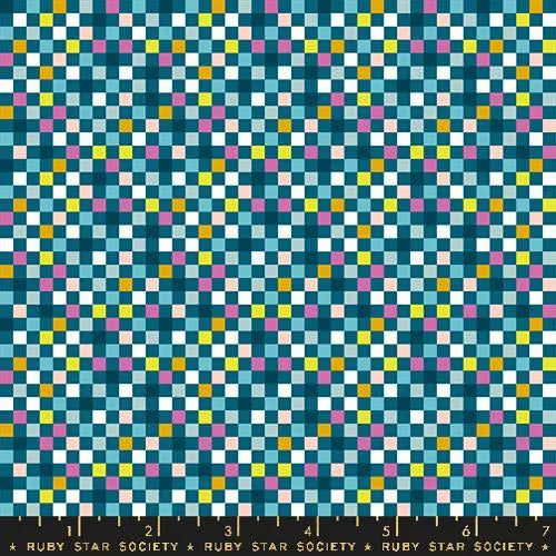 Washi Plus Teal Pixels Squares 43"/44" Fabric Per Yard - Prismatic Fiber Arts