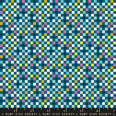 Washi Plus Teal Pixels Squares 43"/44" Fabric Per Yard - Prismatic Fiber Arts