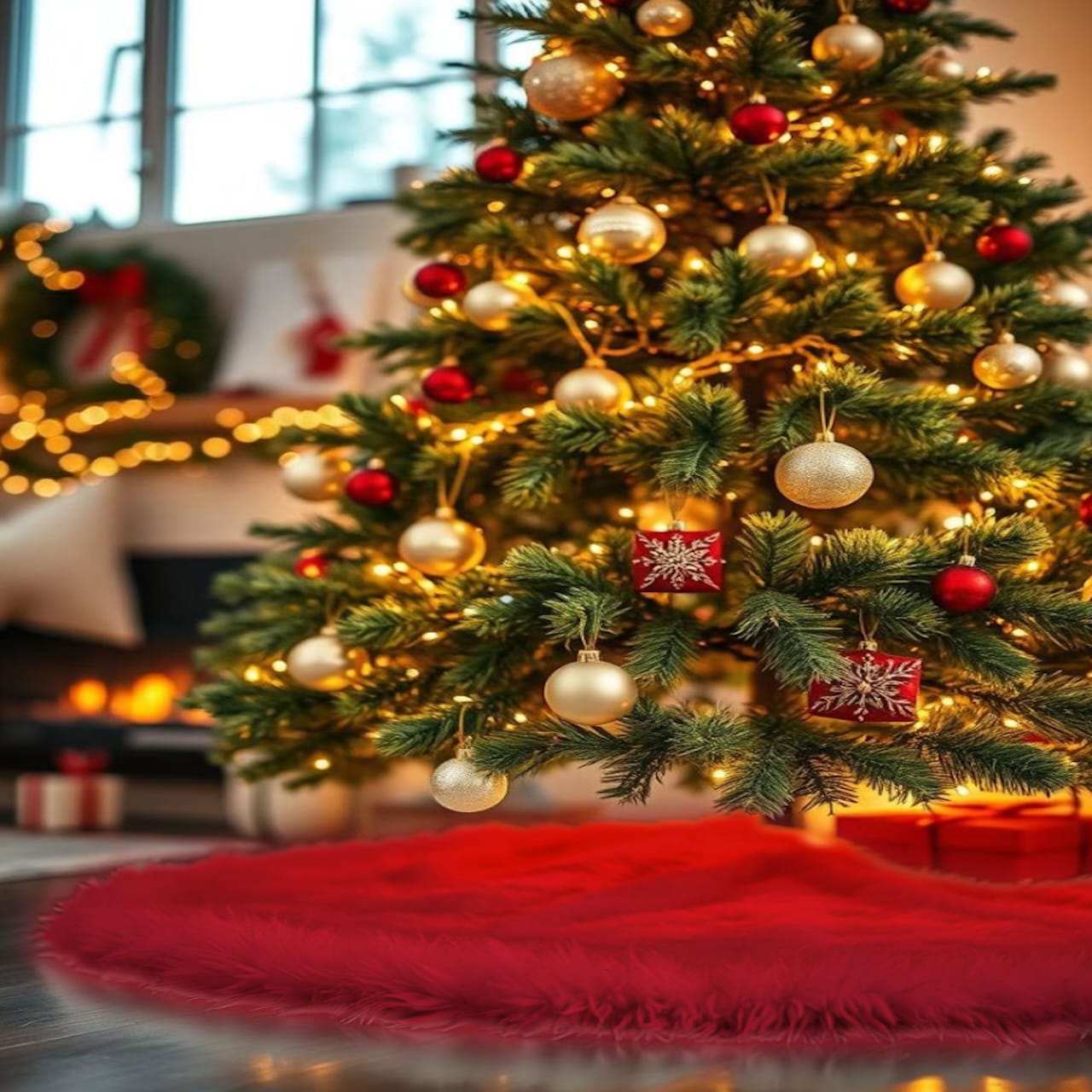 Premium Faux Fur Christmas Tree Skirt - 60 Inch | Luxurious Holiday Decorations - Prismatic Fiber Arts